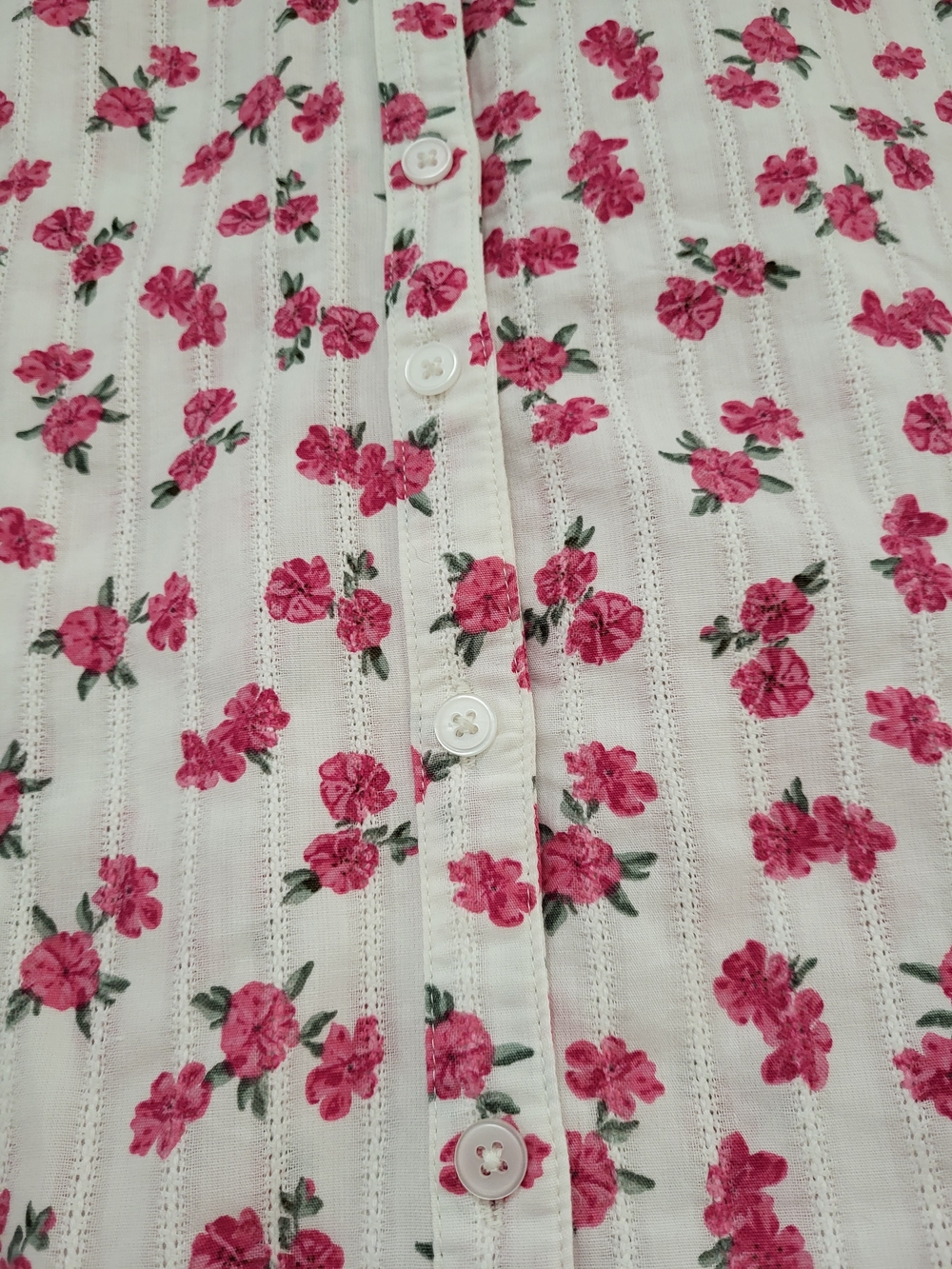 Torrid NWT White Button-Front Blouse with Pink Floral Print 100% Cotton - Picture 3 of 12